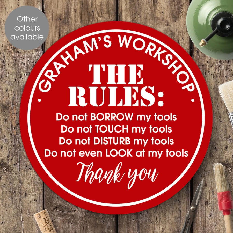 The Rules personalised wall sign, man cave, garage, shed, workshop plaque