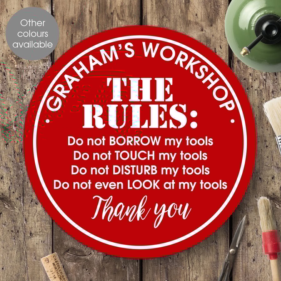 The Rules personalised wall sign, man cave, garage, shed, workshop plaque