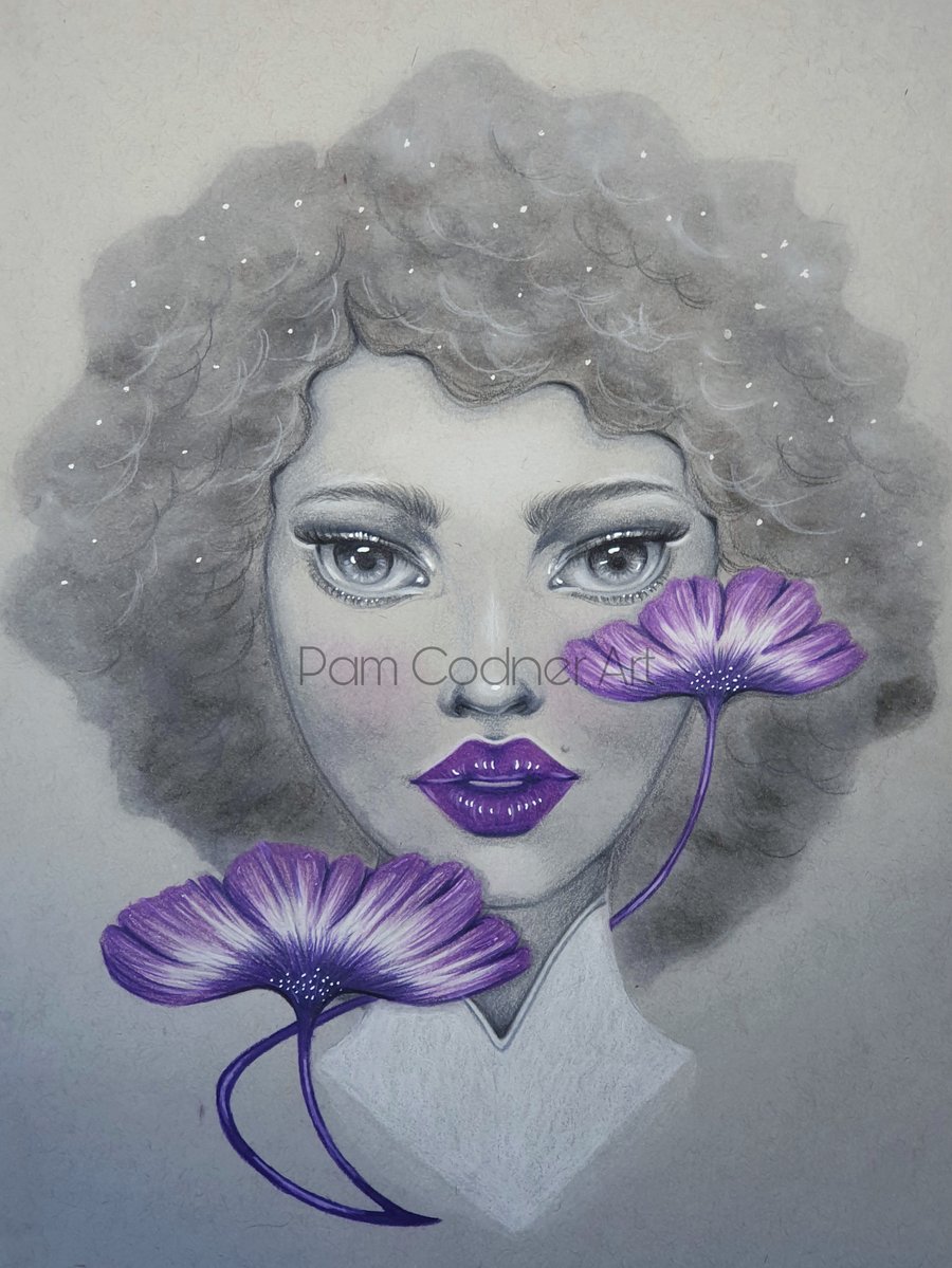 Pencil Portrait, Purple Dream, Portrait Art, Toned Paper, A4