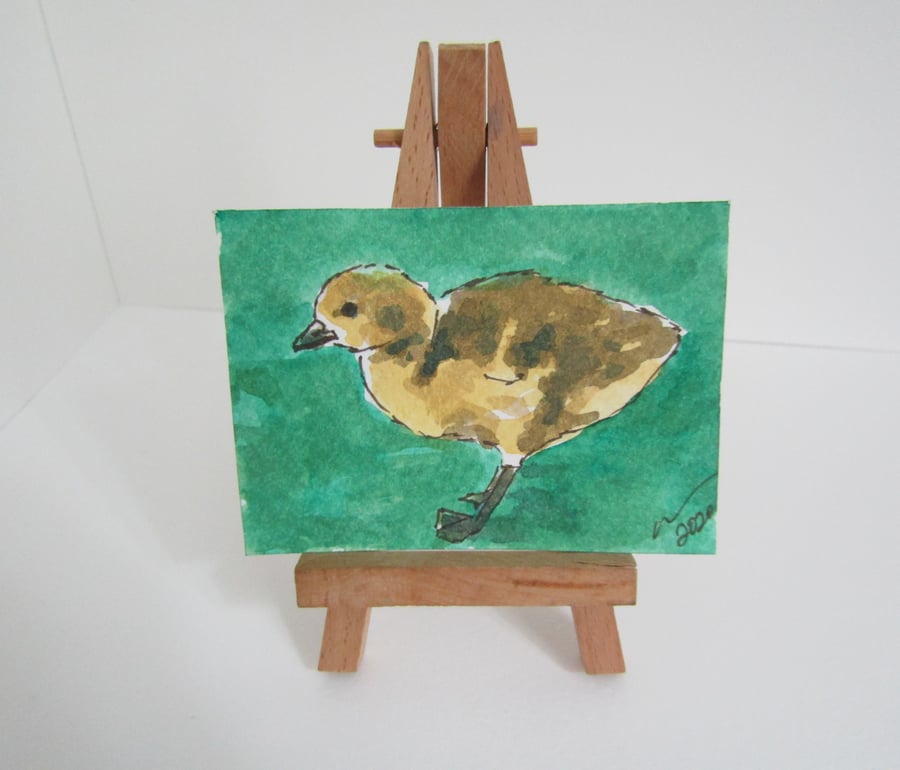 ACEO Art Gosling Pose Original Watercolour & Ink Painting OOAK