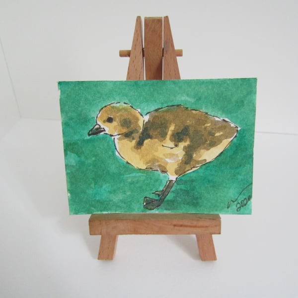 ACEO Art Gosling Pose Original Watercolour & Ink Painting OOAK