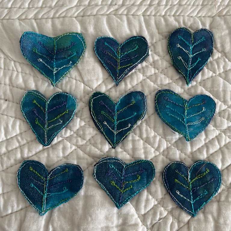 9 Free Motion Embroidery Heart Organza Embellishments Card Making Textiles