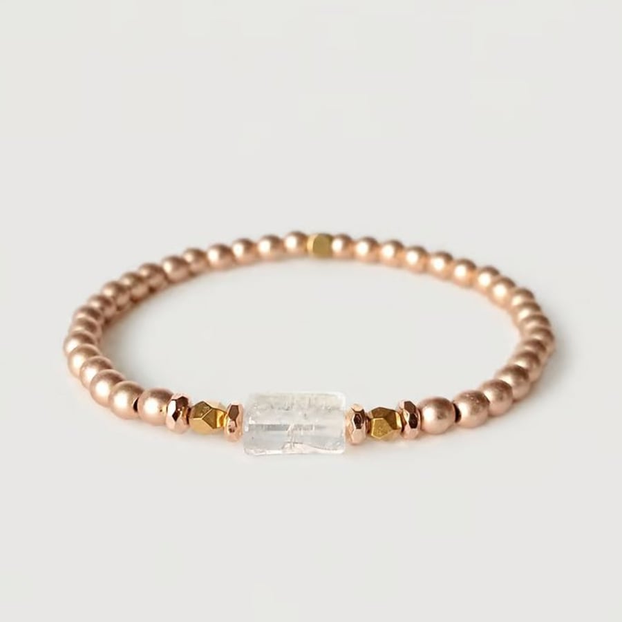 Gold Hematite & Quartz Charm Bracelet - Minimalist Gemstone Jewellery