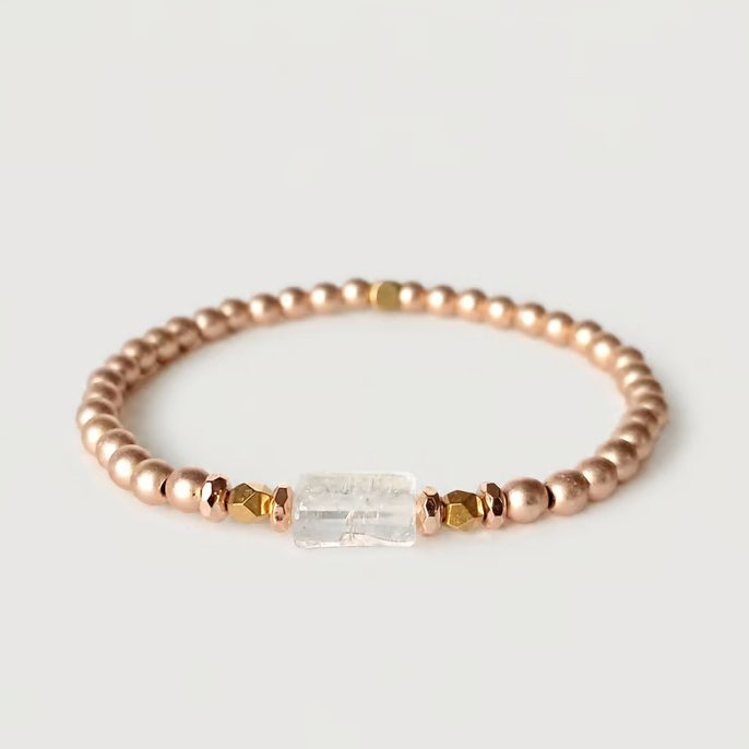 Matte Gold Hematite & Quartz Charm Bracelet - Minimalist Gemstone Bracelet 