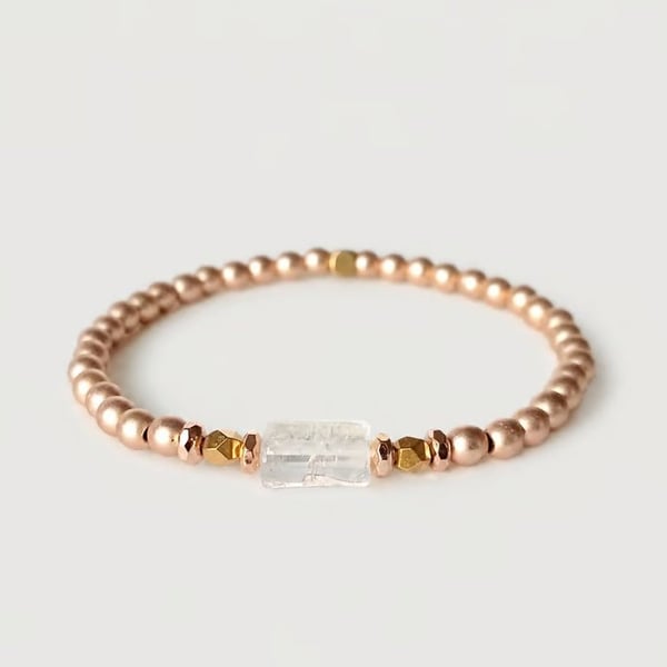 Gold Hematite & Quartz Charm Bracelet - Minimalist Gemstone Jewellery
