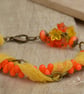 Orange Czech Bead Drops, Yellow Chiffon Ribbon & Antique Bronze Chain Bracelet - Image 5