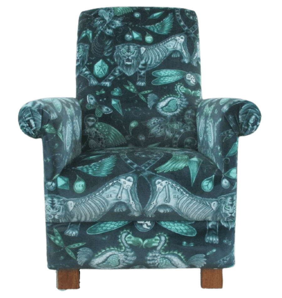 Emma Shipley Extinct Navy Blue Velvet Adult Chair Armchair Animals Accent Small