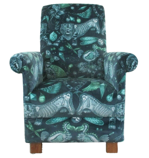 Emma Shipley Extinct Navy Blue Velvet Adult Chair Armchair Animals Accent Small