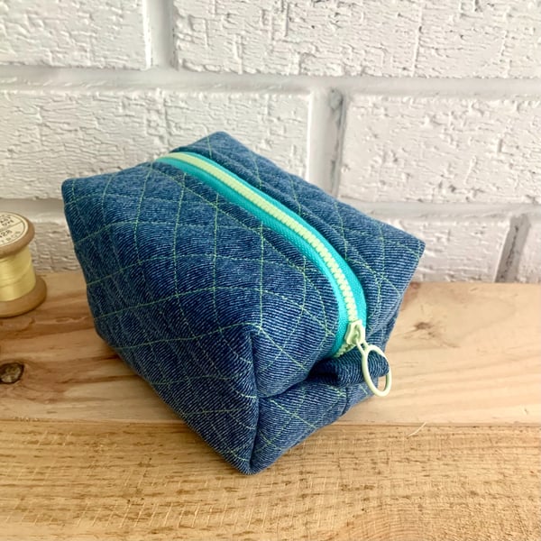 Quilted Denim Boxy Make Up Bag