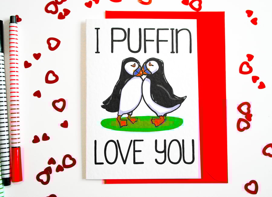 Puffin Valentines Card, I Puffin Love You Anniversary Card, Cute Birthday Card