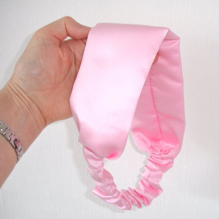 Satin Headband Pink Hairband Elasticated