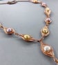 Cultured Pearl Copper Herringbone Y Lariat Necklace with Matching Earrings - Image 5
