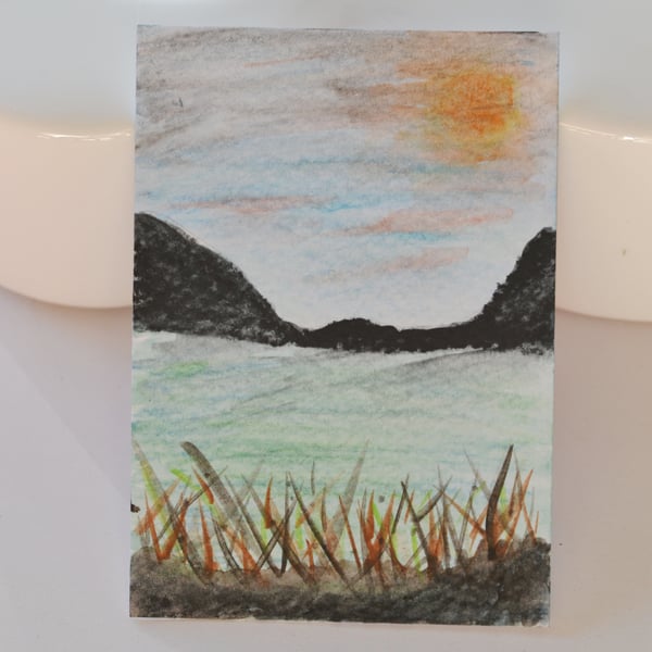 Lake and Mountain Aceo WaterColour Painting,  Miniture Art