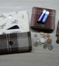 Brown and taupe bi fold tweed wallet, coin purse, keyring and wallet gift set - Image 1