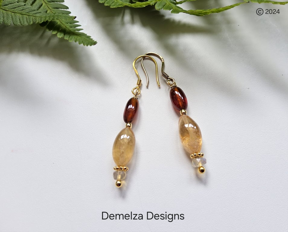 Hessanite Garnet & Ethiopian Wello Opal Gold Vermeil Earrings