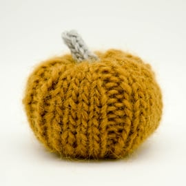 Hand knitted pumpkin pin cushion Tan Orange and Grey