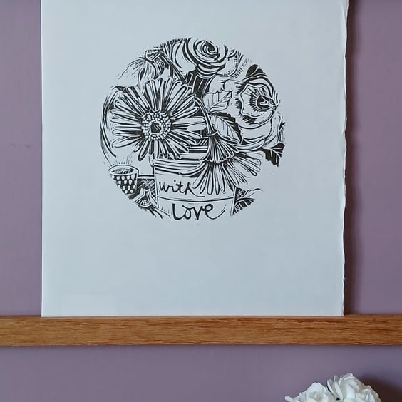'Blooms, with Love', Linocut Print on Hosho Paper