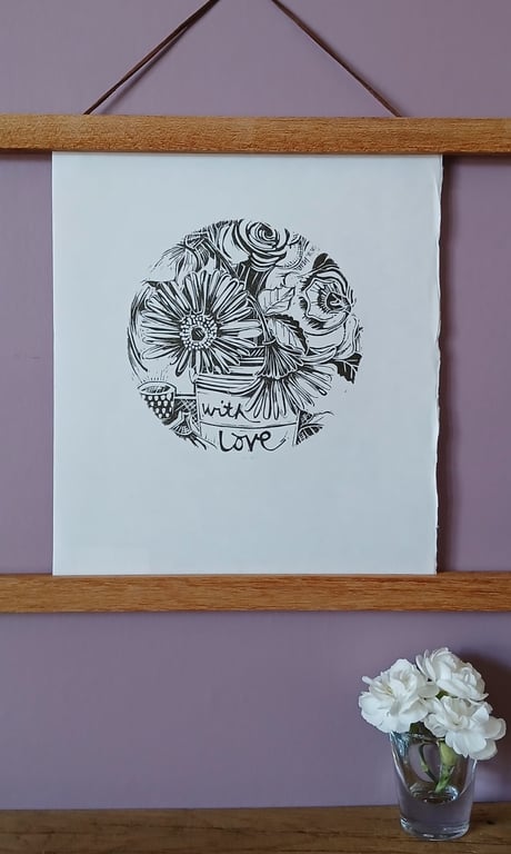 'Blooms, with Love', Linocut Print on Hosho Paper