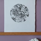 'Blooms, with Love', Linocut Print on Hosho Paper