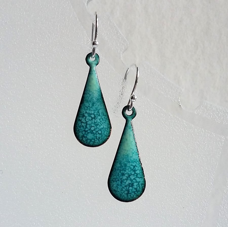 Enamelled copper blue ombre teardrop earrings 129