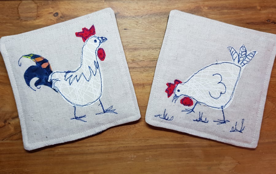 Rooster and hen coasters 