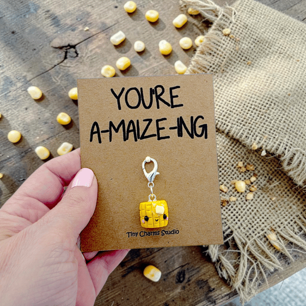 Cute sweet Corn polymer Clay Keyring - Kawaii Food Charm - Funny Maize Gift UK
