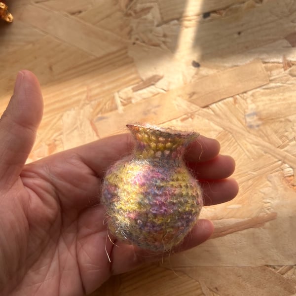 hand crochet copper wire with Mohair unique wearable vases brooch