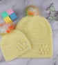 Matching Mum and Baby Crochet Hats, Lemon Yellow Pom Pom Beanie Set - Image 1
