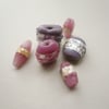 6 Assorted Pink and Lilac Glass Indian Lampwork Beads