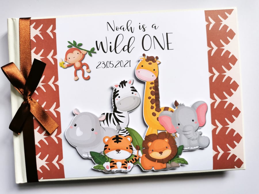 Safari birthday guest book, Jungle animals Birthday, Wild one birthday gift