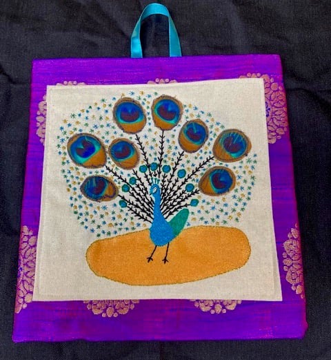 Proud peacock hand embroidered picture.