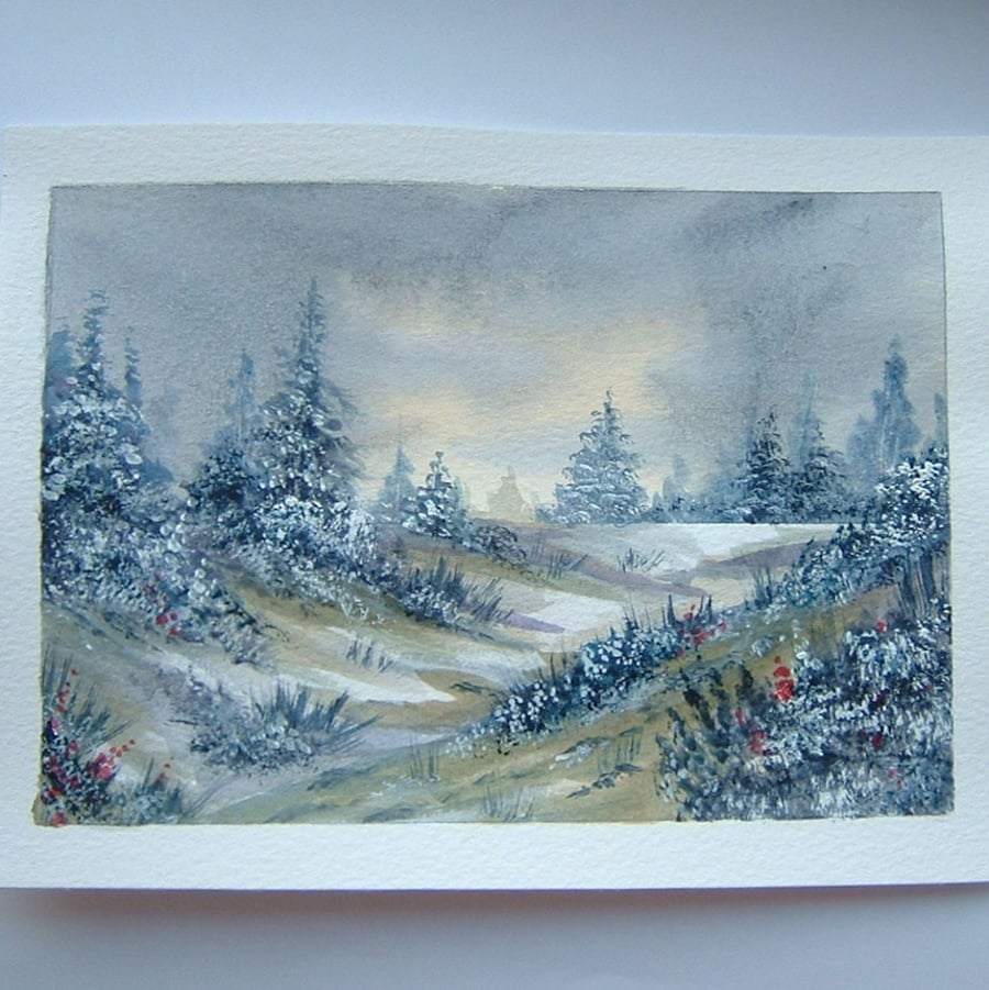 original art acrylic winter landscape 7x5" ref 469