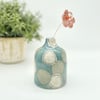 Unique Flower Bud Vase Blue with White & Green Spots - Handmade Pottery Gift