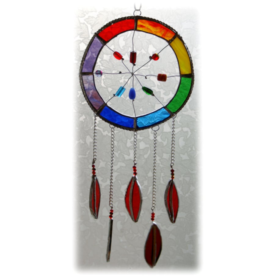 Reserved for Caroline Dreamcatcher Rainbow Stained Glass 5 red feathers