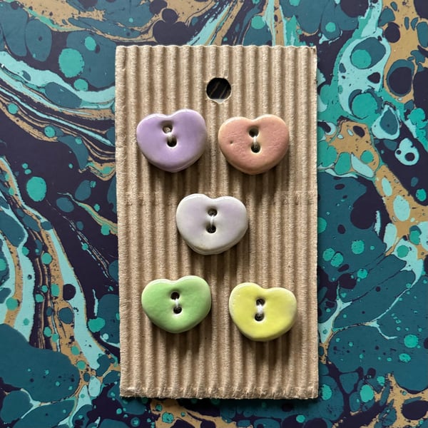 Pastel Heart  Buttons 0.6 inch    - set of 5