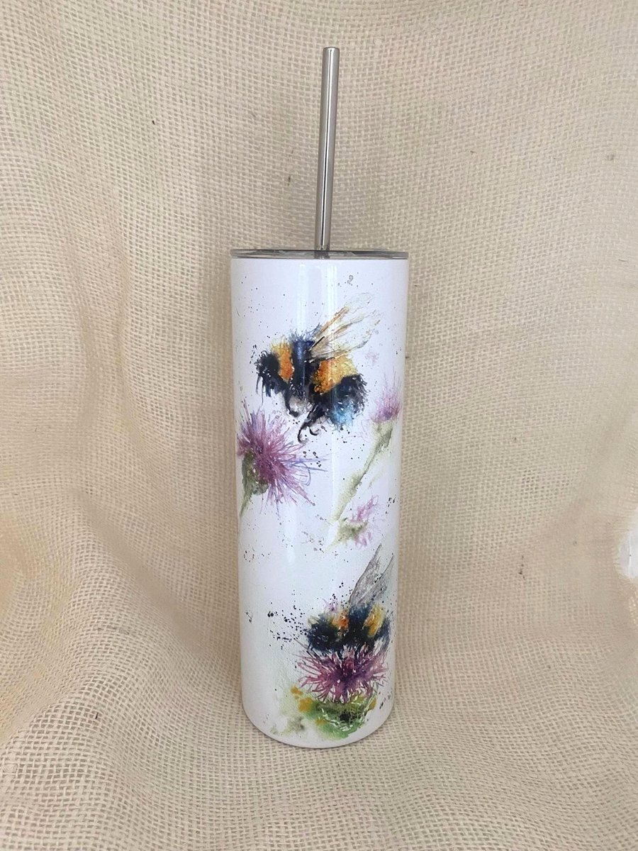 Bees & Thistles. 20oz Vacuum-Insulated Stainless Steel Water Bottle, Slimline Tr
