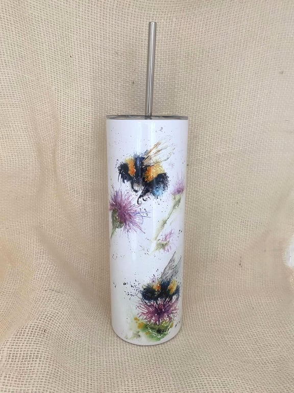Bees & Thistles. 20oz Vacuum-Insulated Stainless Steel Water Bottle, Slimline Tr