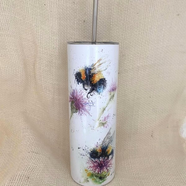 Bees & Thistles. 20oz Vacuum-Insulated Stainless Steel Water Bottle, Slimline Tr