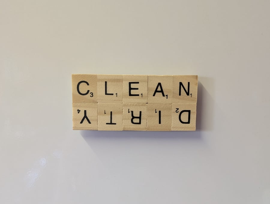 Scrabble letter wooden Dirty - Clean magnetic sign
