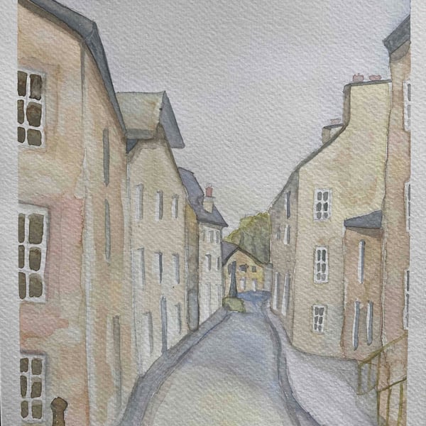 Watercolour art of Lancaster street, , landscape of England