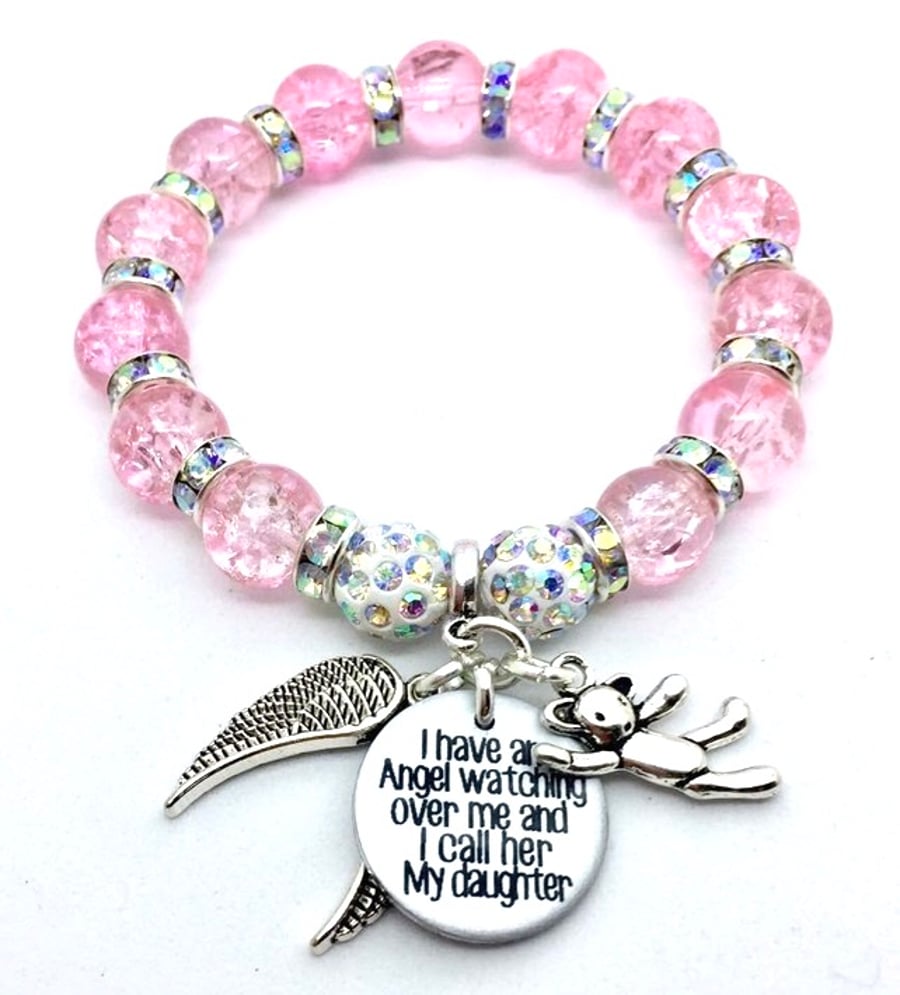 Shamballa I have an angel watching over me Daughter memorial bracelet 