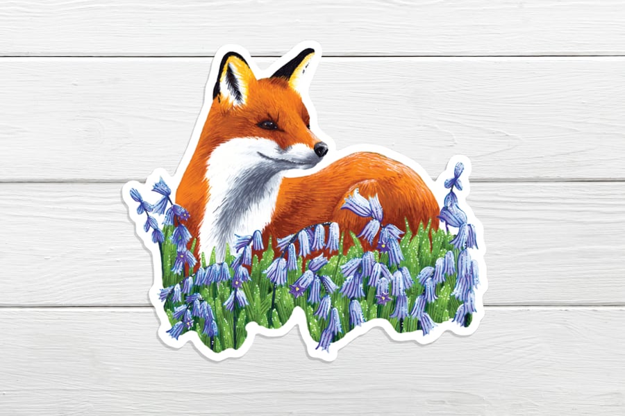 Red fox and bluebell decal sticker