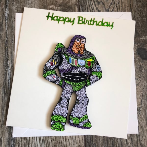 Handmade quilled Buzz card