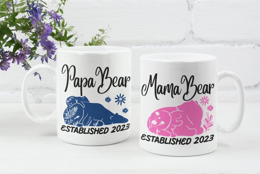 Mama Bear & Papa Bear Personalised Mug Set - Joint Gift New Parents Mum And Dad 