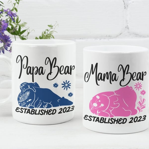 Mama Bear & Papa Bear Personalised Mug Set - Joint Gift New Parents Mum And Dad 