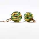 Green and Gold Murano Glass Earrings, Gold-Filled Beads and Earwires