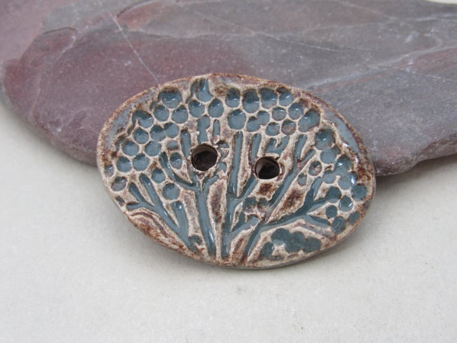 Large Sedge Green Oval Seedhead Handmade Ceramic Button