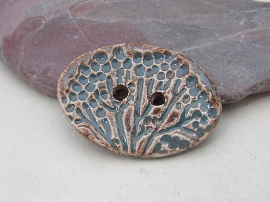 Large Sedge Green Oval Seedhead Handmade Ceramic Button