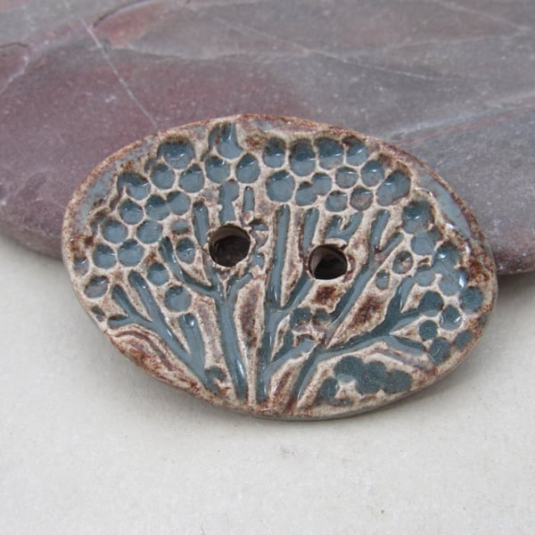 Large Sedge Green Oval Seedhead Handmade Ceramic Button