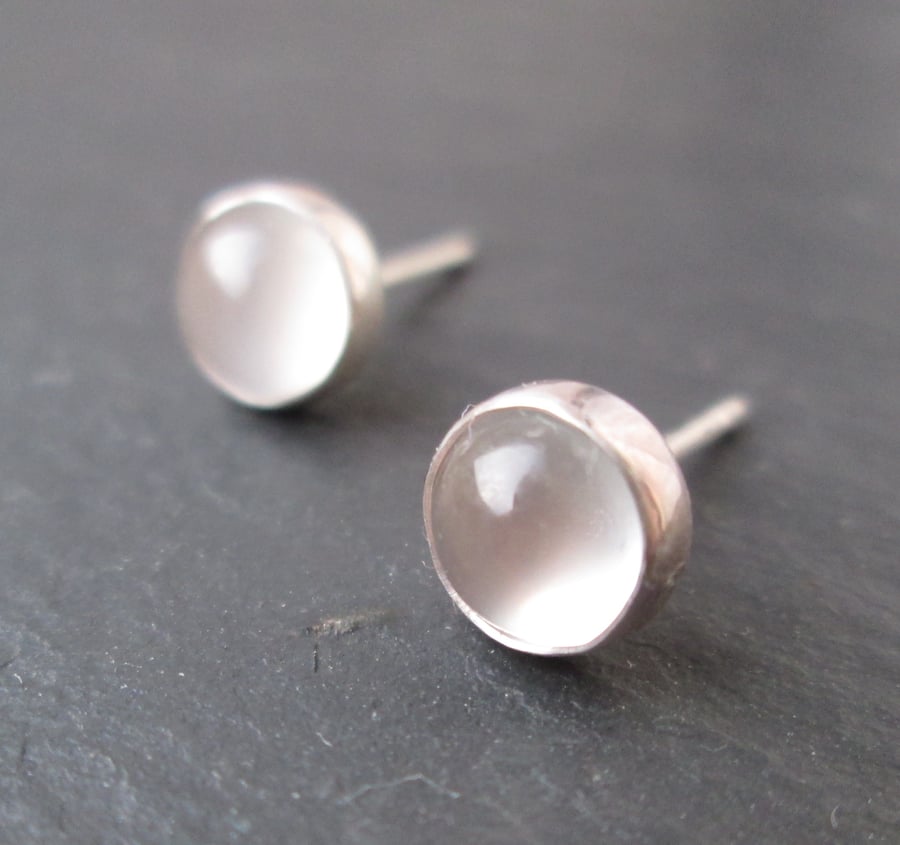 White Silver Studs - Moonstone Gemstone, White Silver Earrings, Gift Jewellery